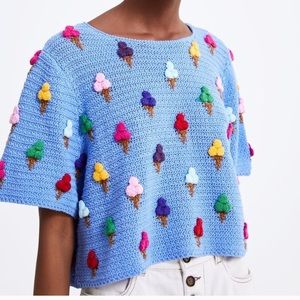 Zara Ice Cream Crochet Sweater 